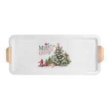 PLECHOVÝ PODNOS, BOROVICOVÉ DREVO "MERRY CHRISTMAS"