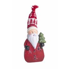 KERAMICKÝ SVIETIACI SOB ALEBO SANTA CLAUS, LED, S PLETENOU ČIAPKOU, ČERVENÝ