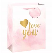 PAPIEROVÁ TAŠKA MATNÁ RUŽOVO-ZLATÁ S NÁPISOM "I LOVE YOU"