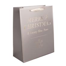 PAPIEROVÁ TAŠKA S VÍNOM, MATNÁ, ZLATÁ LESKLÁ POTLAČ, "MERRY CHRISTMAS& HAPPY NEW YEAR", ZLATÁ SNEHOVÁ VLOČKA
